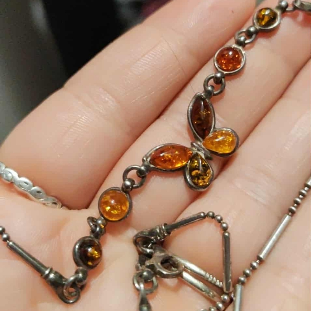 Amber Butterfly Silver Bracelet